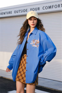 CloudSeason Blue Moment Womens Shirt Design Sensation Niche Cotton Casual Loose Fit Long Sleeve Polo Collar Pure Color