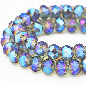 Faceted Flat Round Crystal Glass Bead Transparent Blue AB With Hole Loose Spacer Beads 3/4/6/8mm For Jewelry Making DIY Bracelet