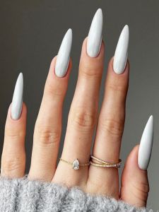 Artistic Extended Sharp White Dance Photo Fake Nail Tips Wearable Nail Art Decals Finished Product for Photography And Dancing