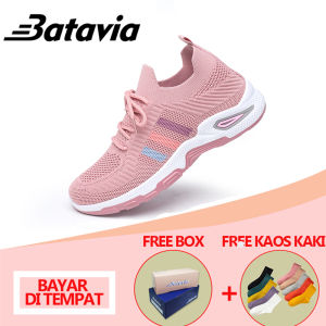 Batavia A122 P4 BC03 terbaru Wanita Sepatu Olahraga Rajutan Bernapas tanda tali Sepatu Wanita
