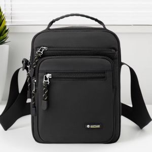 Ultra-Light Mens Casual Nylon Shoulder Bag Mini Crossbody Bag Water-Resistant Handbag Soft Zipper Closure Vertical Square Shape