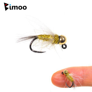 Bimoo 6pcs #12 Tungsten Bead Head CDC Hackle Jig Nymph Fly Pheasant Tail Fast Sinking Wet Euro Nymph Fly Trout Fishing Lures