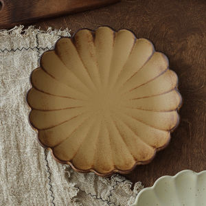 Retro Japanese Style Breakfast Plate Dessert Ceramic Dish Wabi-Sabi Aesthetic Handmade Glazed Flower Pattern Tea Set Dishware