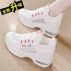 Womens Casual Sports Shoes Breathable Mesh Thick Bottom Platform Sneakers Increased Height Summer New Style Flat Leisure White Shoes