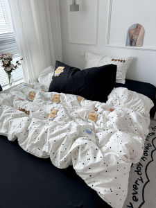 Dopamine Wave Dot Heart Towel Embroidery Bedding Set Dormitory Washed Cotton Quilt Cover Single Bed Sheet Three Piece Set