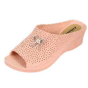 New Summer Cool Slippers Womens Indoor Outdoor Wear Anti-slip Home High Heel Versatile Thick Bottom Bathroom Soft Bottom Comfortable Fish Mouth Shoes