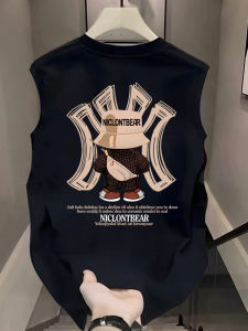 เสื้อยืดแขนกุดคอตตอนหลวมๆ สไตล์ฤดูร้อนสำหรับผู้ชาย เสื้อกั๊กคอตตอนแท้แบบลำลอง เสื้อกล้ามพิมพ์ลายสีสันสดใส เสื้อผ้าทำงาน