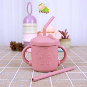 AIMI 2in1 Gelas Training Cup Bayi dan Gelas Snack Cemilan Anak Silikon Premium (FREE 2 SEDOTAN)BPA Free Baby Safe Training Cup Bayi Anti Tumpah Tempat Minum Bayi