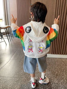 Áo Khoác Chống Nắng Mỏng Thoáng Khí Cho Bé Trai Mùa Hè Áo Khoác Cotton Pha Trộn Hoạt Hình Phong Cách Hàn Quốc Có Khóa Kéo Không Có Mũ
