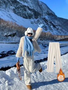 Fleece Lined Wide Leg Straight Cut Trousers for Women Winter Travel Wear Thermal Commuter Style High Waist Polyester Fabric