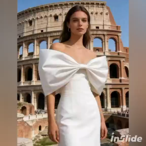 BB.Elegant White Bow Back Sleeveless Jumpsuit with High-Neck and Wide Leg Design