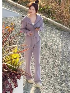 Fall New Style Slimming Casual Sports Set Women Anti-Aging Fashionable Comfortable Zipper Hoodie Pants Trendy Two-Piece Set