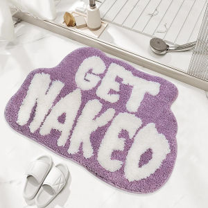VIKAMA Funny Get Naked Letter Soft Fluffy Wavy Doormat Non Slip Absorbent Bath Rug Bedroom Bathroom Entrance Aesthetic Decor