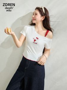 ZHANGDAREN | Bộ Quần Jeans Chân Rộng và Áo Thun Nữ Cổ Trụ Dày Kiểu Retro Size Lớn