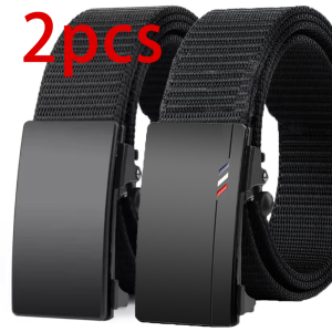 2pcs Mens Belt Outdoor Leisure Sports Belt Toothless Quick Release Automatic Buckle Quality Black Belt