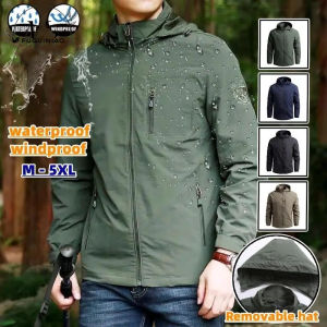 FUGUINIAO Mens jacket windproof and waterproof special size raincoat fishing and camping tactical jacket