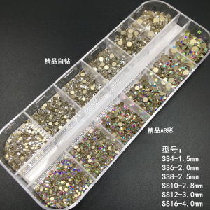 Shiny Nail Art Stickers Mixed Sizes Flat Bottom 12 Grids Color Box DIY Jewelry Decoration Tools for Any Skin Type