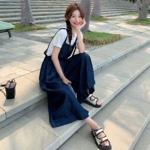 High Waist Thin Denim Overalls Womens Casual Loose Wide Leg Nine Point Pants Two Piece Set Summer New Style Commute Korean Version