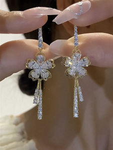 Micro Inlaid Zircon Flower Crystal Earrings Fashion Temperament Entry Lux Earrings South Korea New Design Sense Silver Pin Eardrops Women