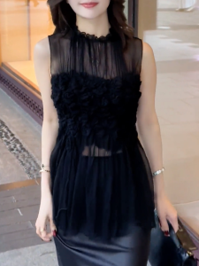 QINGNAER | French Sophisticated Sheer Backless Sleeveless Vest Large Size