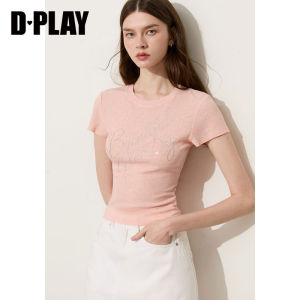 D-PLAY | Áo Thun Pha Lê Hồng Bóng Slimming