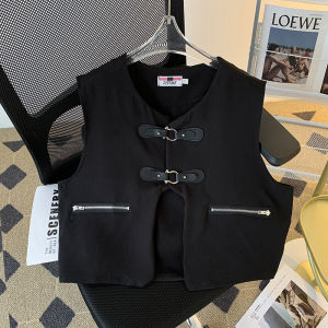 Shorts Parka Vest Coat Mens Summer Korean Style Sense of Design Niche Style Bandage Dress Metal Leather Ring Waistcoat Vest Vest