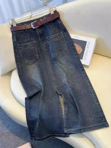 High Waist A-Line Mini Skirt Womens Denim Skirt Spring Autumn Season Commute Style Mid-Length Slimming Split Design