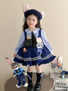 Autumn Winter Long Sleeve Childrens Dress Police Officer Judy Rabbit Girls Clothing Spring Summer Cotton Blend Polyester Fabric