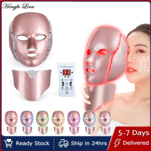 Hengfa Lina 7 Colors LED Facial Mask with Neck Face Care Treatment Beauty Photon Therapy Skin Rejuvenation SPA Anti Acne Wrinkles Removal