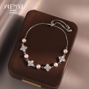 WENXI | Silver Diamante Lucky Clover Adjustable Bracelet
