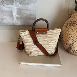 Fashionable Large Capacity Straw Woven Handbag Womens Crossbody Shoulder Bag Spring Summer New Style Retro Artistic Tote Bag