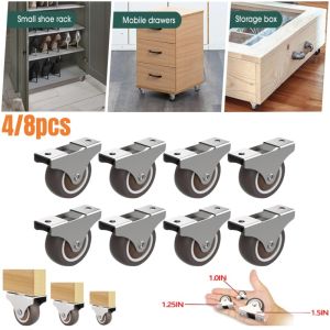 1/1.25/1.5" Mini Caster Wheels4/8pcs Rigid Fixed Rubber CasterFurniture Linear WheelLow Profile CastersDIY Rolling Pulley