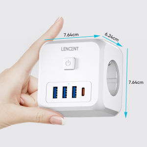 7 ตัว LENCENT แผ่นปลั๊ก USB-C ตัวต่อกับ 3 ตัว กระแส 3 พอร์ต USB 1 ประเภท, 1 ประเภท Type C พอร์ต3 ให้บริการ 3 ขาส สำหรับ บ้าน 13A 3250W