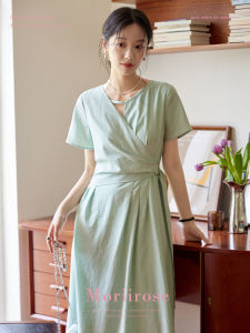 Moriirose Green Lace Hollow out Design Womens Summer French Vintage Midi Dress Silk Blend A-Line Skirt Single Piece