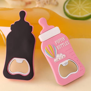 New Ideas Fridge Magnet & Bottle Opener BABY FEEDING BOTTLE Baptism Birthday Souvenir And Give Aways Hot Sale Cute Fridge Sticker Gift Soft Glue Beer Corkscrew (Pink/Blue)