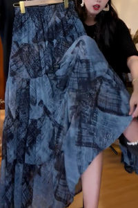 MANMI | Retro Blue Print Skirt Female Summer New Slim Fit