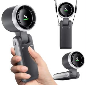 Portable Handheld Mini Turbo Fan USB Rechargeable Travel Neck Fan with 5 Speeds 3600mAh Battery & 15000RPM Speed Up to 8 Working Hours 3 IN 1 Foldable Personal Cooling Fan for Travel/Home Black