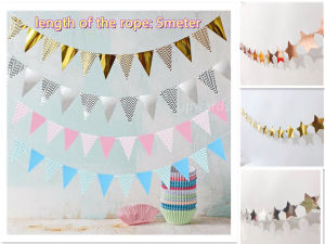 ✨SG Ready Stock✨bronzing pennant wave pull flag birthday party supplies atmosphere decoration gold silver blue pennant banner