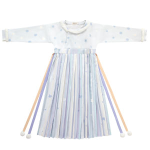 Autumn Winter Childrens Hanfu Dress Floral Embellished Woolen Trimmed Tang Back Design Han Elements Fashionable Kids Clothing