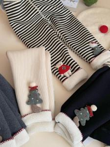 Girls Fleece Lined Thick Winter Pants Christmas Style Fashionable Trendy Kids Christmas Trousers Winter Commute Korean Style