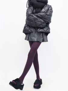 Purple Cotton Blend Tights Twist Pattern Vertical Stripes Slimming Grey Base Layer Socks for Women Winter Warm Simple Style