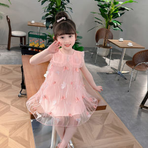 Váy Công Chúa Không Tay Mùa Hè Cho Bé Gái Váy Voan Có Nơ Hình Bướm Phong Cách Hàn Quốc Ngọt Ngào Cho Bé Gái