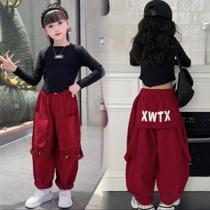 Quần Nhảy Đường Phố Bé Gái Quần Đi Làm Màu Đỏ Cho Trẻ Em Mẫu Xuân Thu Trang Phục Mùa Thu Cho Trẻ Lớn Quần Dài Đèn Lồng Áo Thun Dài Tay Cho Bé Gái 9