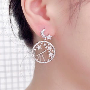 Sequito đồ trang sức hiện đại mạ vàng trắng đầy đủ Pave Micro AAA đá Cubic Zirconia Charming trăng lớn mặt dây chuyền tròn Bông tai thả phụ kiện đám cưới se931