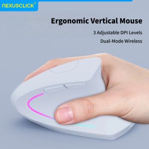 NexusClick Vertical Ergonomic Wireless MouseBluetooth 2.4G Dual Mode Rechargeable/AA BatteryMute Buttons RGB Light Office Mice