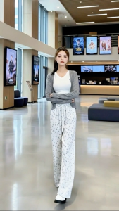 Quần ống suông họa tiết mèo hello kitty chất vải siêu mát