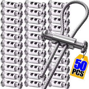 50Pcs Steel Wire Rope Cable Clamp Metal Copper Clip Adjustable Screw Metal Fixture Sling Fastener Accessories for 1.2-2.5mm