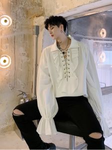 Áo Sơ Mi Nam Tay Dài Thiết Kế Cổ Điển Có Dây Rút Viền Hoa Mẫu Đơn Phong Cách Anh Cài Nút Dài Thường Ngày Mùa Thu