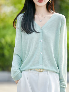 DONGYINUAN | Summer Bamboo V-Neck Sun Protection Knitwear Blouse