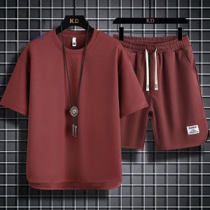 ROMON | Romon Mens Ice Silk Basketball Sportswear Short Sleeve T-shirt Lightweight Summer Round Neck Casual Brand Lingerie Set